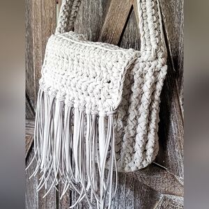 NEW GREY CROCHET FRINGE BOHO SHOULDER BAG